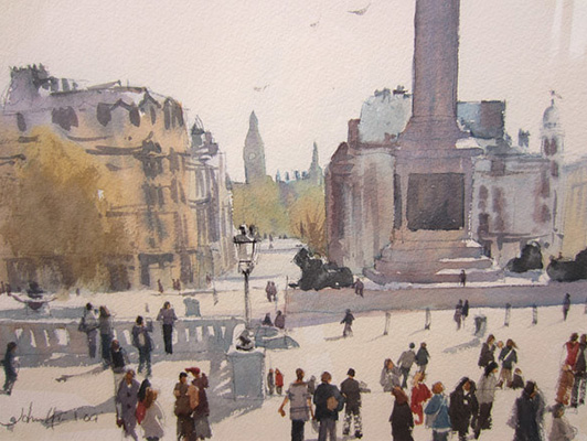 Trafalgar Square - Watercolour painting by John Hunt