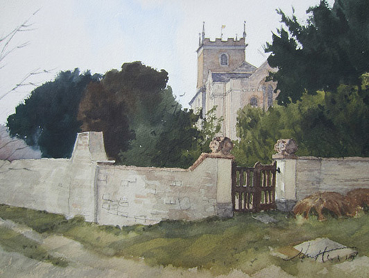 Marston Bigot Church Somerset - Watercolour painting by John Hunt