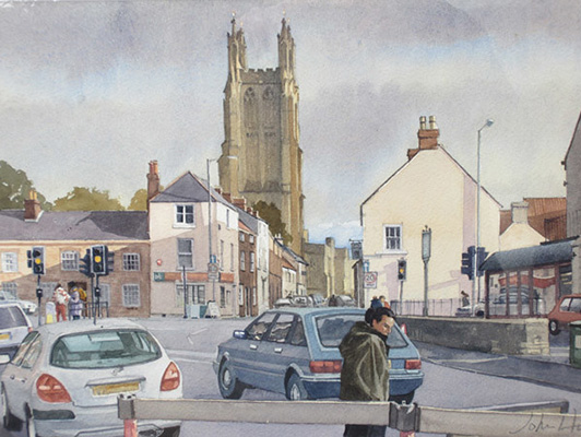 St. Cuthberts Church Wells - Watercolour painting by John Hunt